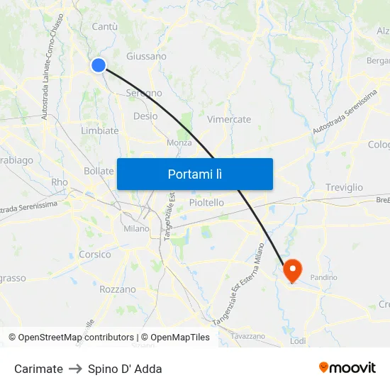 Carimate to Spino D' Adda map