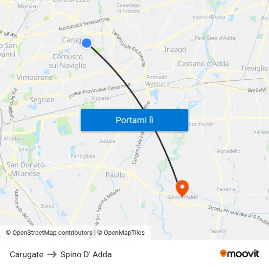 Carugate to Spino D' Adda map