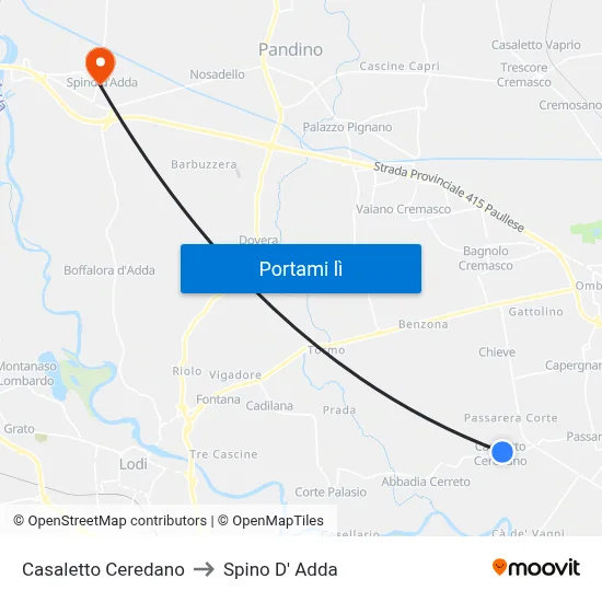 Casaletto Ceredano to Spino D' Adda map