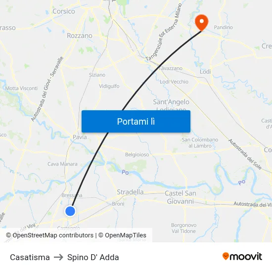 Casatisma to Spino D' Adda map