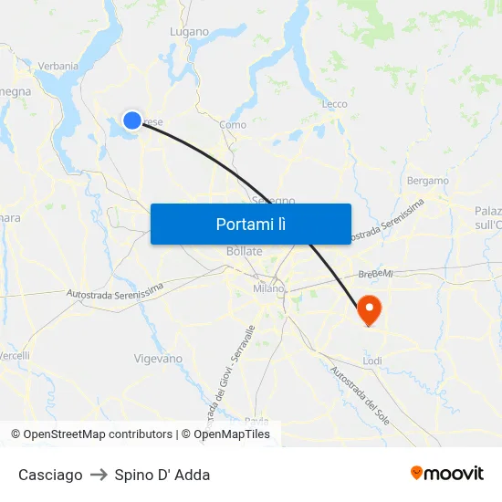 Casciago to Spino D' Adda map