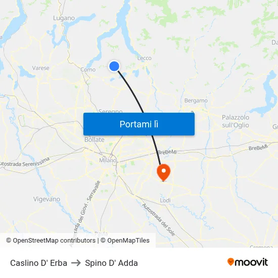 Caslino D' Erba to Spino D' Adda map