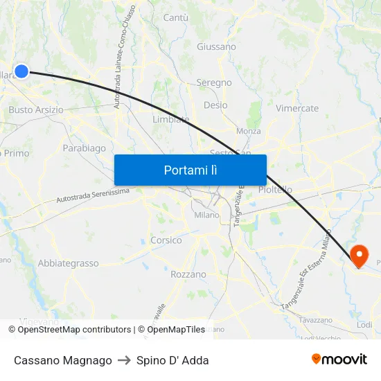 Cassano Magnago to Spino D' Adda map