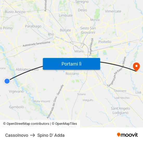 Cassolnovo to Spino D' Adda map