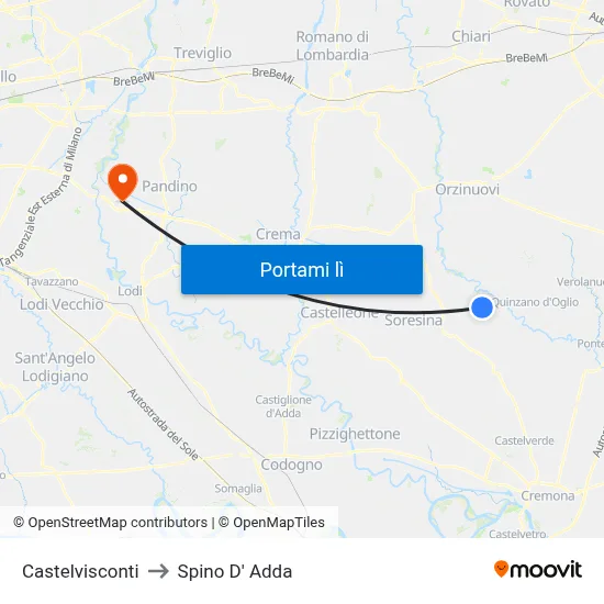Castelvisconti to Spino D' Adda map