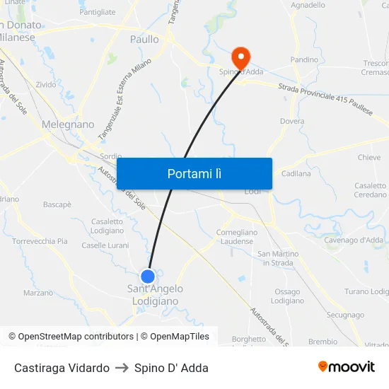 Castiraga Vidardo to Spino D' Adda map
