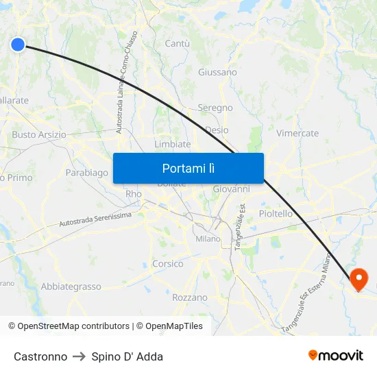 Castronno to Spino D' Adda map