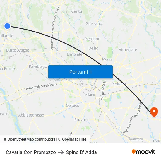 Cavaria Con Premezzo to Spino D' Adda map