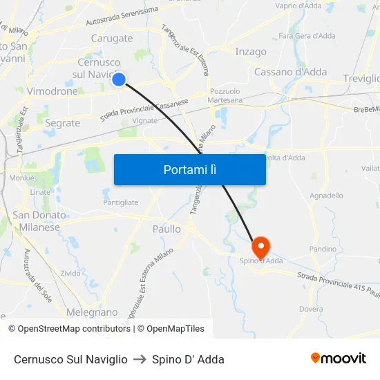 Cernusco Sul Naviglio to Spino D' Adda map