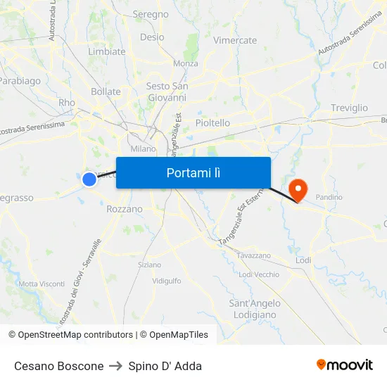 Cesano Boscone to Spino D' Adda map