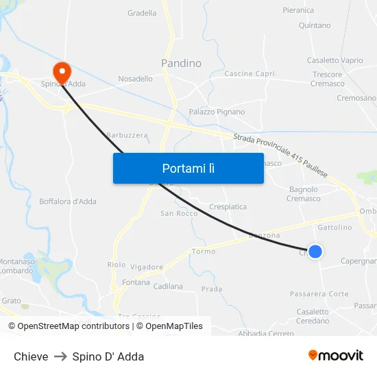 Chieve to Spino D' Adda map