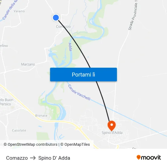 Comazzo to Spino D' Adda map