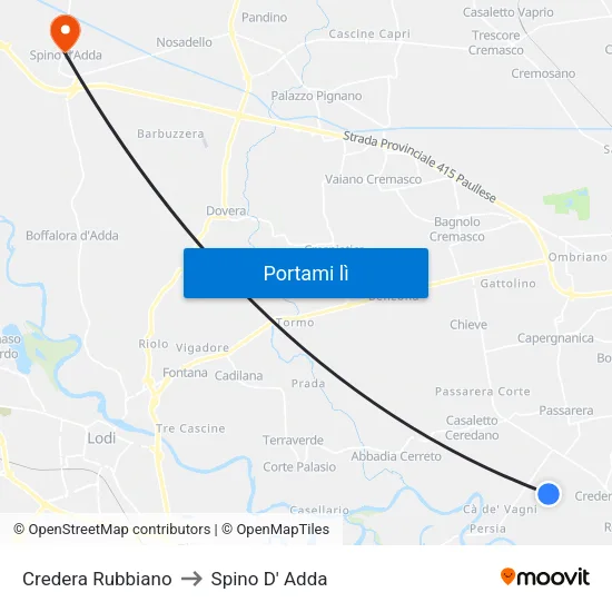 Credera Rubbiano to Spino D' Adda map