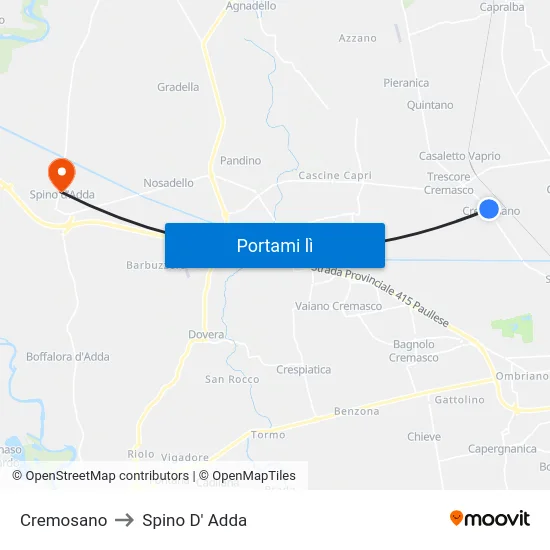 Cremosano to Spino D' Adda map