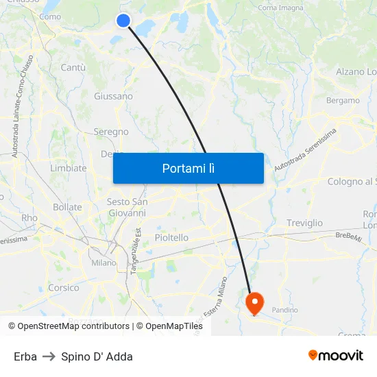 Erba to Spino D' Adda map