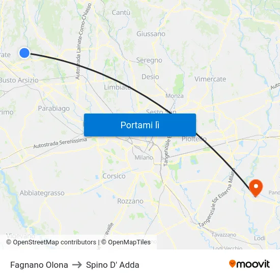 Fagnano Olona to Spino D' Adda map
