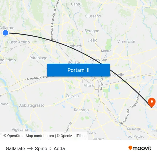 Gallarate to Spino D' Adda map