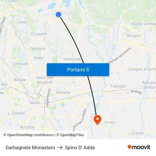 Garbagnate Monastero to Spino D' Adda map