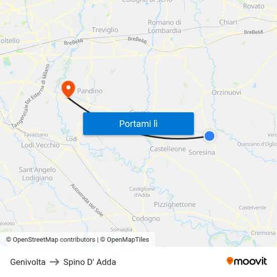 Genivolta to Spino D' Adda map