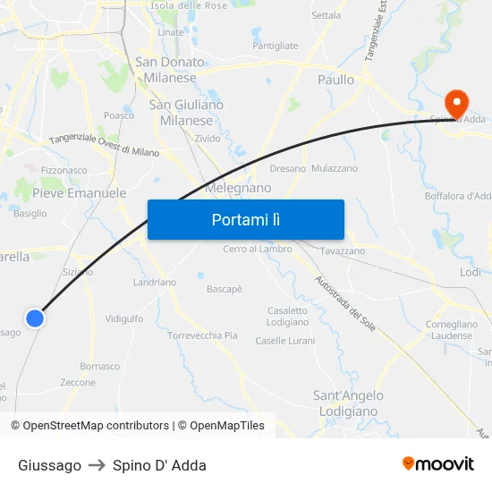 Giussago to Spino D' Adda map
