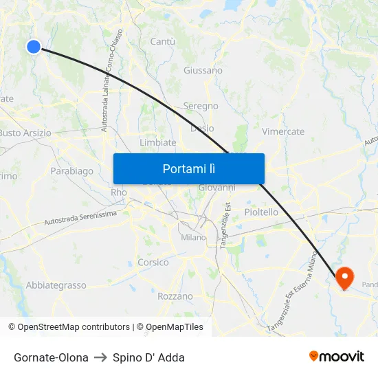 Gornate-Olona to Spino D' Adda map