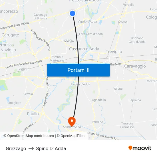 Grezzago to Spino D' Adda map