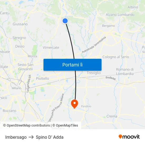 Imbersago to Spino D' Adda map