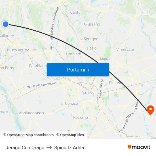 Jerago Con Orago to Spino D' Adda map