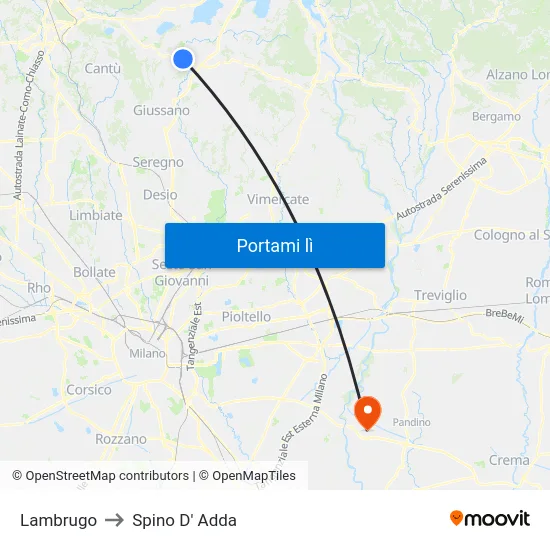 Lambrugo to Spino D' Adda map