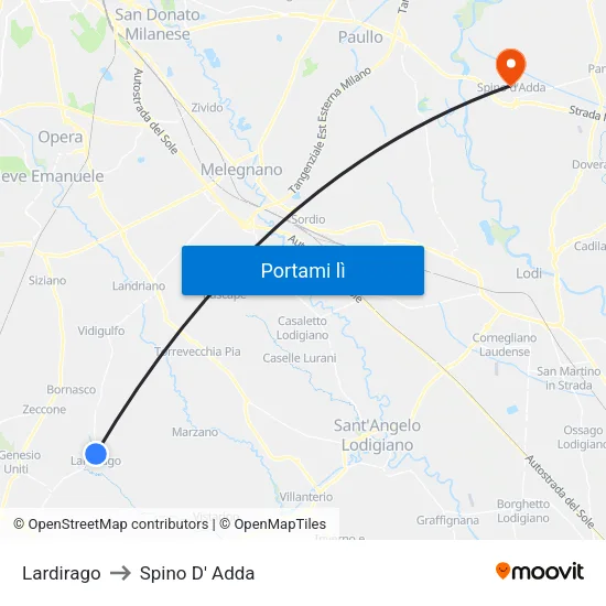 Lardirago to Spino D' Adda map