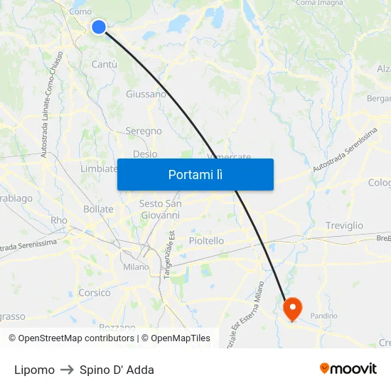 Lipomo to Spino D' Adda map