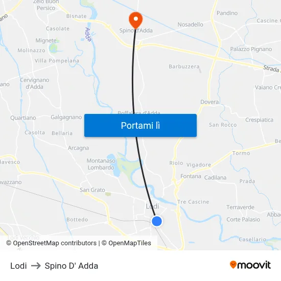 Lodi to Spino D' Adda map