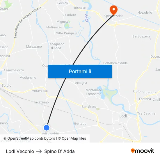 Lodi Vecchio to Spino D' Adda map