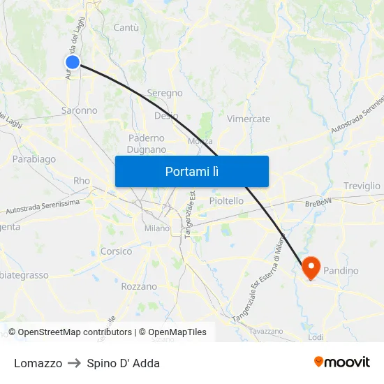 Lomazzo to Spino D' Adda map