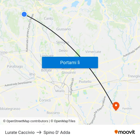 Lurate Caccivio to Spino D' Adda map