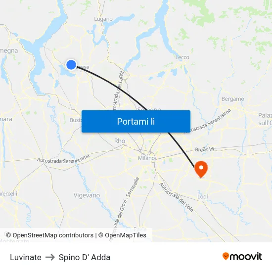 Luvinate to Spino D' Adda map