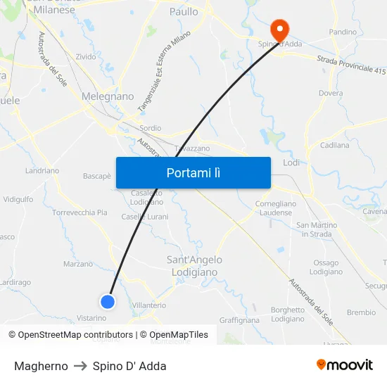 Magherno to Spino D' Adda map