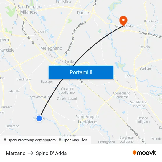 Marzano to Spino D' Adda map