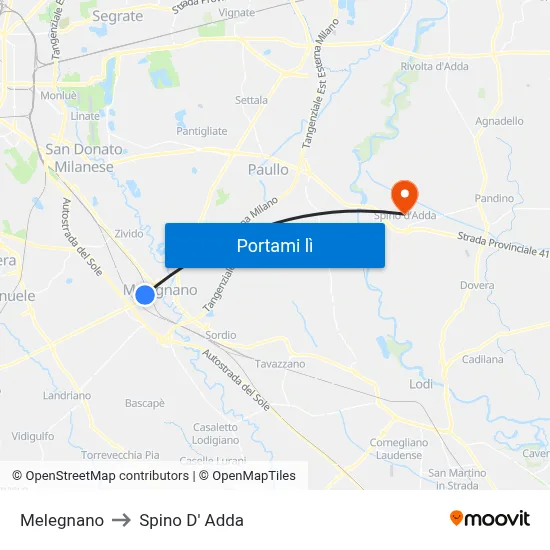 Melegnano to Spino D' Adda map