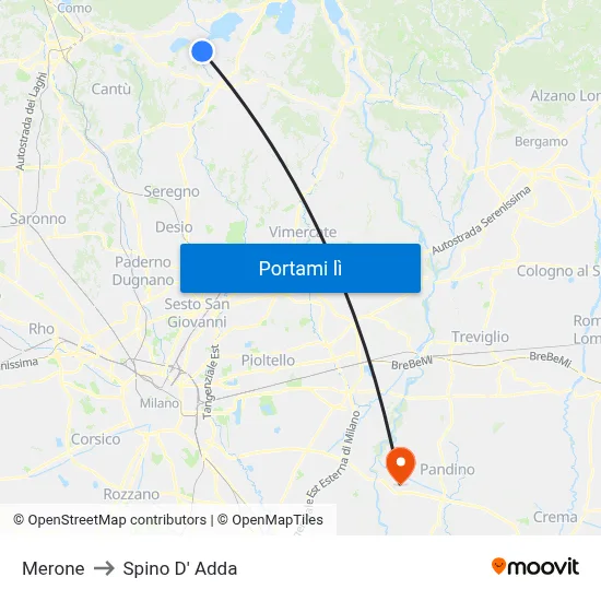 Merone to Spino D' Adda map
