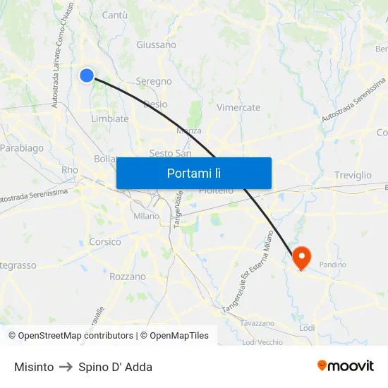 Misinto to Spino D' Adda map