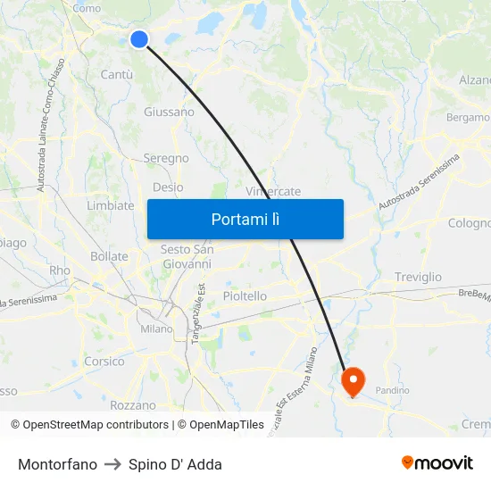 Montorfano to Spino D' Adda map