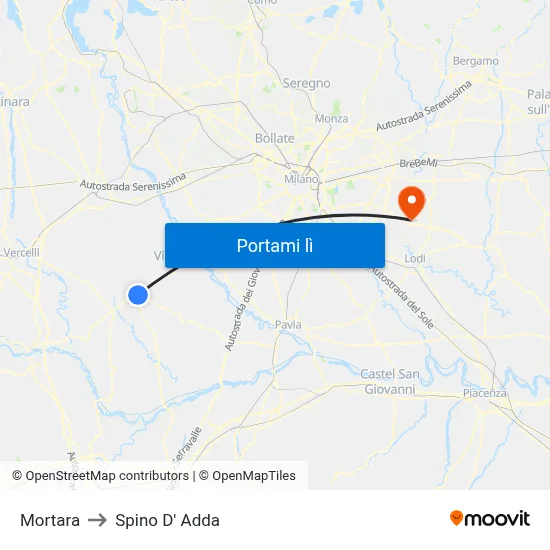 Mortara to Spino D' Adda map