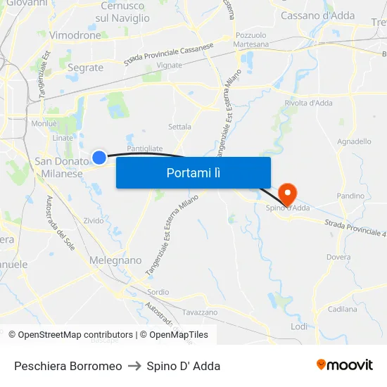 Peschiera Borromeo to Spino D' Adda map