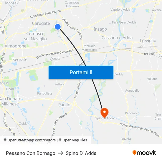 Pessano Con Bornago to Spino D' Adda map
