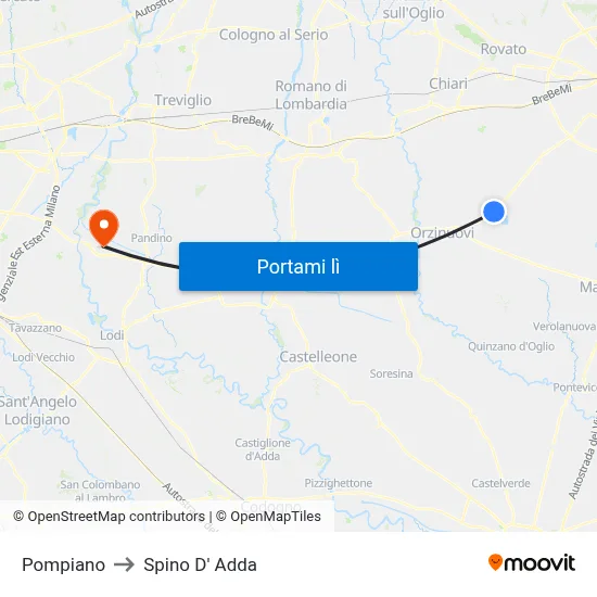 Pompiano to Spino D' Adda map