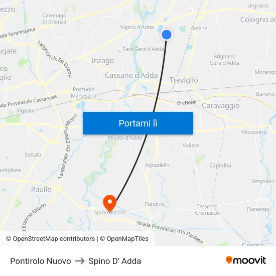 Pontirolo Nuovo to Spino D' Adda map