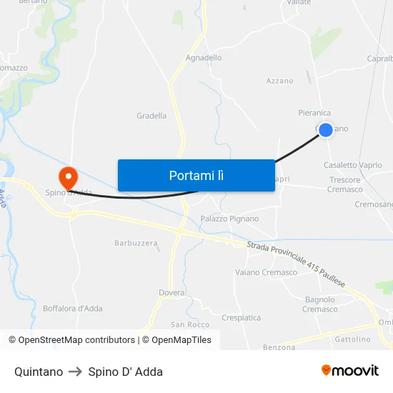Quintano to Spino D' Adda map