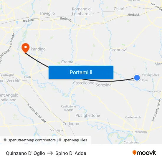 Quinzano D' Oglio to Spino D' Adda map