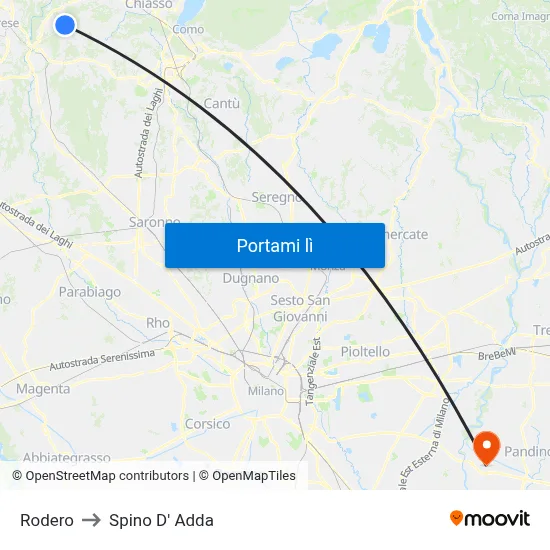 Rodero to Spino D' Adda map